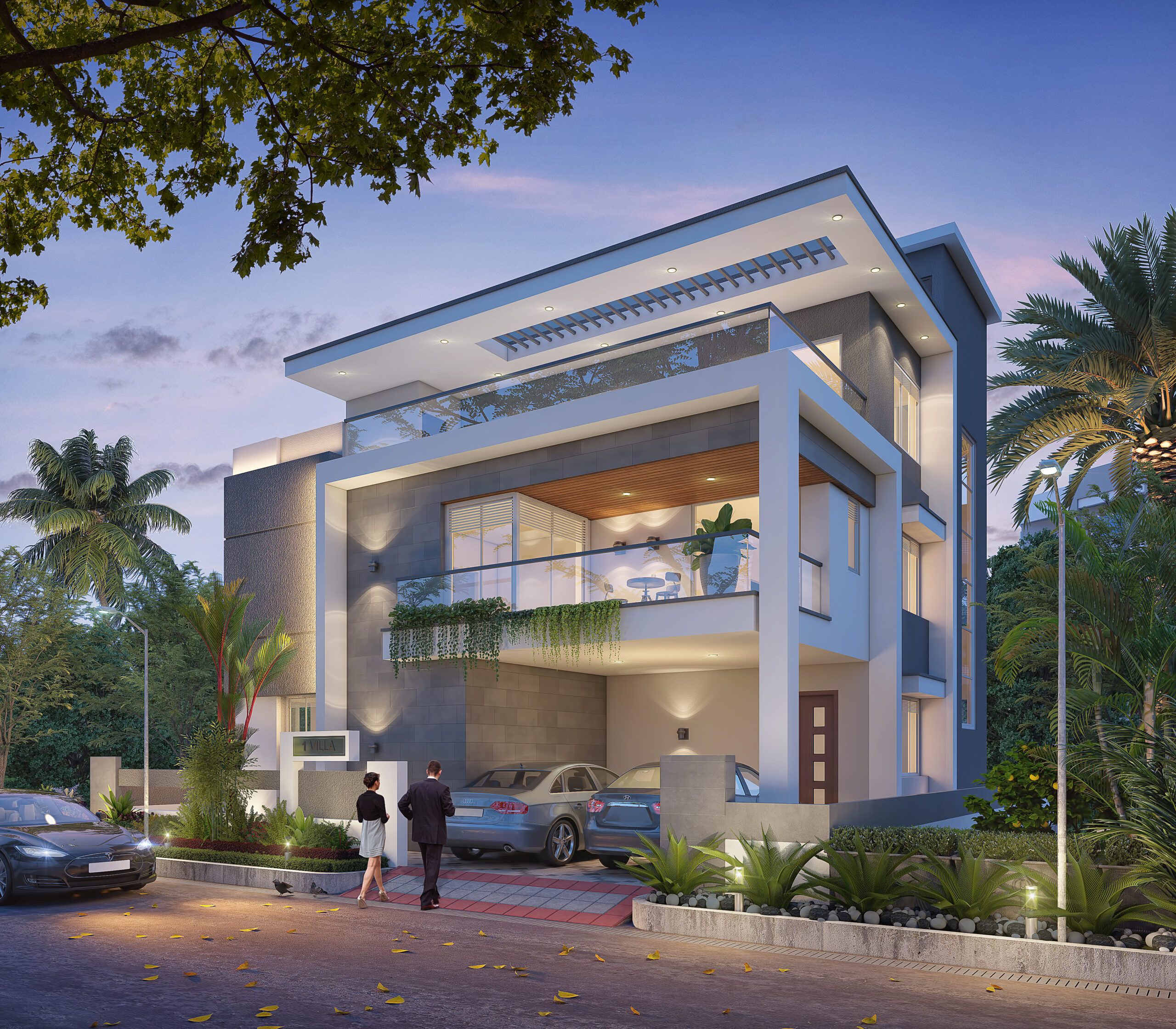 Live Ishika villa exterior at dusk